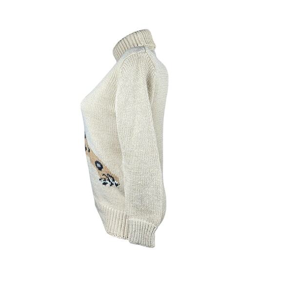 Vtg the Italian Mob Sweater Tan Leopard Turtleneck Womens Size Large Fits Medium - Picture 4 of 8